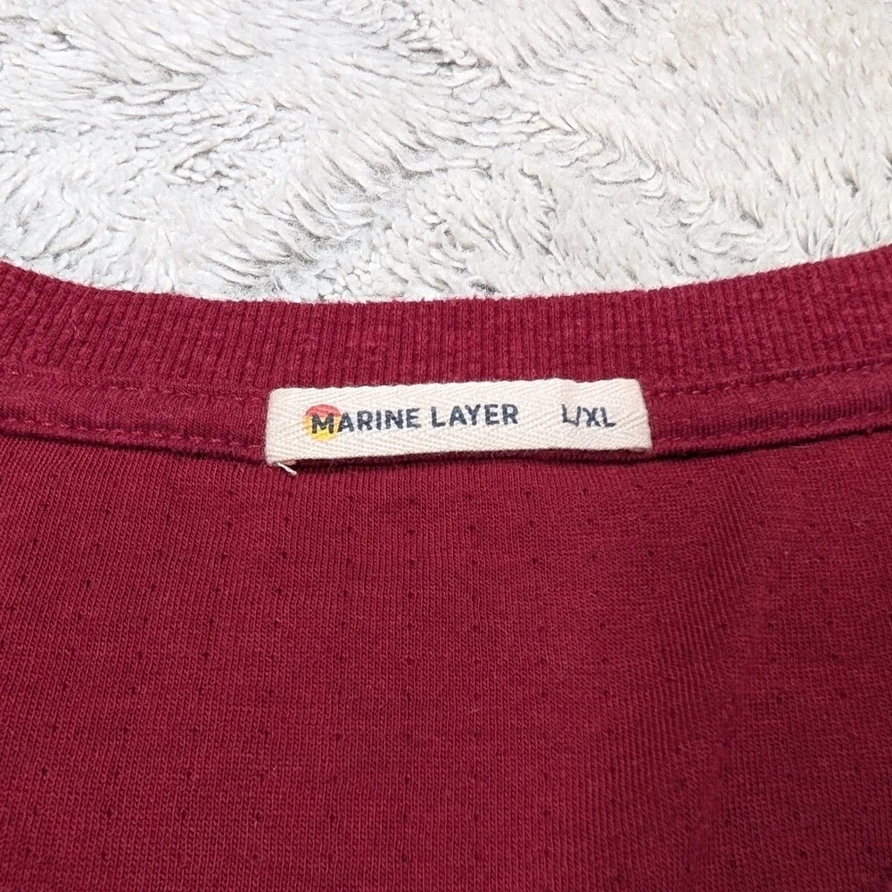 Marine Layer Shirt Mens L/XL Red Maroon Stripe Henley Long Sleeve Cotton